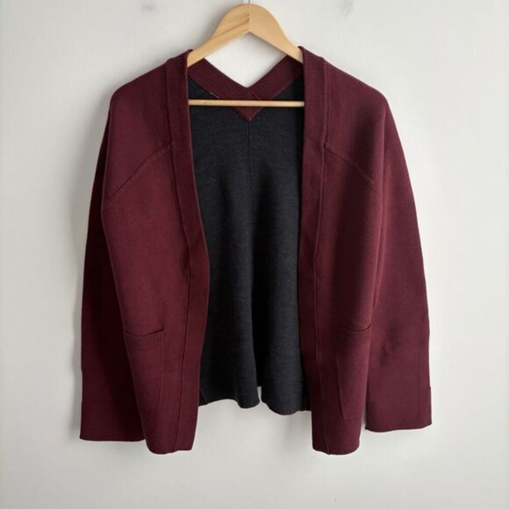 Lululemon Women Medium Sweater Reverse Me Wrap Wine Gray Merino Wool Cardigan